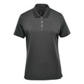 Women's charcoal grey snag-resistant performance polo with three-button placket and ribbed collar