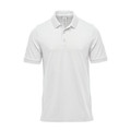 White men's short sleeve polo shirt with ribbed collar, two-button placket and smooth front panel