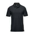 Stormtech men's black stretch polo with tonal three-button placket, ribbed cuffs and smooth performance fabric