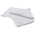 White beach towel with hemmed edges shown folded displaying smooth sublimation-ready surface