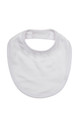 White organic cotton baby bib with snap closure and soft contrast stitching, flat lay packshot