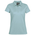 Women's seafoam green performance pique polo with spread collar and tonal button placket