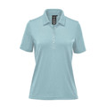 Women's light aqua polo shirt with three-button placket, spread collar and short sleeves