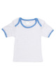 White organic baby t-shirt with carolina blue contrast binding on neckline and sleeves