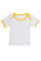 White organic baby t-shirt with golden yellow contrast neck and sleeve trims
