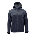 Midnight navy men's hooded stormshell jacket with two-tone panelling, centre zip and sleeve pocket