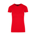 Bright red women's crew neck t-shirt with short sleeves and smooth cotton construction