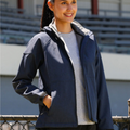 ASPEN Women's Soft Shell Hooded Jacket, featuring a weather-resistant outer shell, integrated hood for extra protection, and a soft fleece lining with a contoured feminine fit.