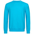 Cyan blue men's crew neck sweatshirt with ribbed cuffs and hem, smooth flat chest panel, packshot view