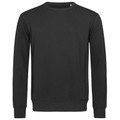 Charcoal grey men's crew neck sweatshirt with ribbed cuffs and hem, smooth flat chest panel