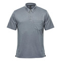 Stormtech men's heathered slate grey performance polo with button placket, point collar, and left chest pocket