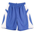 Royal blue basketball shorts with white mesh side panels and elasticated waistband with drawcord