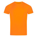 Men's cyber orange crew neck active sports tee with short sleeves and smooth flat front panel