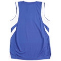 Royal blue sleeveless sports singlet back view with white mesh contrast side panels