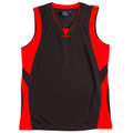 Charcoal grey and red contrast panel sleeveless sports singlet with v-neck for kids
