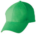 Kelly green structured six-panel baseball cap with matching curved visor and embroidered eyelets