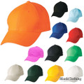 Structured baseball caps in bright orange, black, light blue, royal blue, red, hot pink, kelly green, natural, bottle green, golden yellow and white