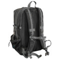 Rear view of charcoal 26L backpack showing padded mesh back panel, grey adjustable shoulder straps and sternum clip