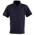Navy short sleeve polo shirt with matching collar and three-button placket
