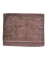Dusty mauve cotton terry velour golf towel with flat hem detail and textured pile surface