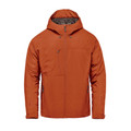 Rust orange men's thermal shell jacket with adjustable hood, centre-front zip, and zippered side pockets