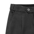 Charcoal grey single pleat formal shorts with button waistband fastening and clean front panel construction