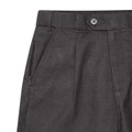 Charcoal grey kids formal trousers close-up showing button waist, expander panel and slant side pocket