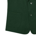 Forest green kids formal blazer detail showing patch pocket, button front and twill weave fabric