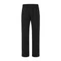 Black 4-way stretch trackpants with elasticated waistband and straight-leg cut, flat lay