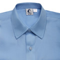 Sky blue non-iron school shirt with spread collar and button placket, Trutex label visible
