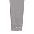 Close-up of silver grey long sleeve shirt cuff with double buttons and clean stitched placket detail