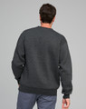 Man wearing EAGLE cotton-rich sloppy joe sweater in marl charcoal, studio back view showing fit