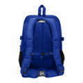 Royal blue nylon backpack rear view showing mesh padded back panel, adjustable straps and sternum buckle