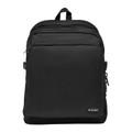 Jet black structured school backpack with multiple zip compartments and Trutex branding badge