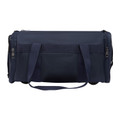 Navy blue nylon sports duffle bag with twin end zip pockets and webbing carry handles