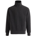 Charcoal grey half-zip fleece sweater with high collar and ribbed cuffs shown on plain background