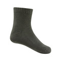 Olive green quarter crew sock with ribbed cuff and cushioned sole, shown as single packshot