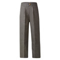 Charcoal grey melange wide-leg school trousers with front pleats, elasticated waist and gold button