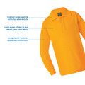 Gold long sleeve polo with knitted collar, two-button placket and ribbed cuffs, packshot on white