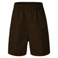 Dark brown microfibre school shorts with elasticated waistband, flat front panels and relaxed fit