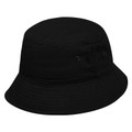 Black cotton bucket hat with wide brim, eyelets, and smooth front panel — packshot