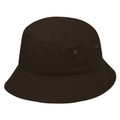 Dark brown cotton bucket hat with eyelets and wide downturned brim, packshot view