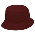 Maroon cotton bucket hat with wide brim, eyelets, and smooth front panel — packshot