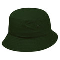 Forest green cotton bucket hat with wide brim, structured crown, and metal eyelet — packshot