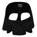 Black pleated sport skort with built-in shorts, flat lay rear view showing label and curved hem panels