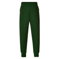 Bottle green kids fleece track pants with elasticated waist, side pockets, and ribbed cuffs