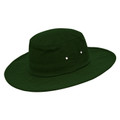 Forest green wide brim cotton hat with structured crown and silver eyelet ventilation details