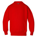Red kids crew neck sweatshirt with ribbed cuffs and hem, flat lay packshot showing smooth front panel