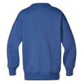 Royal blue fleece v-neck sweatshirt rear view showing ribbed cuffs and hem band
