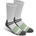 John Deere Performance Work Crew Socks 3-pack in white and charcoal grey, packaged with branded label